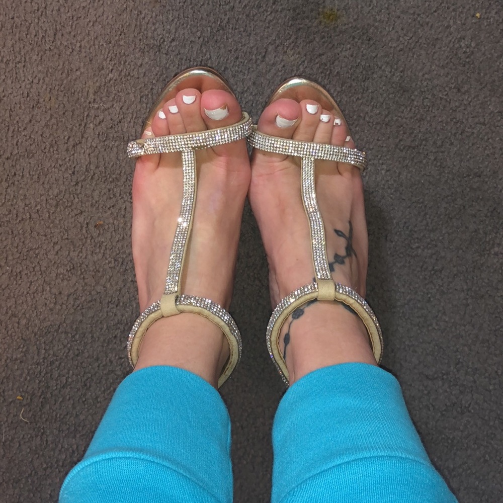 Steve Madden gold rhinestone heels. - Picture 2 of 8